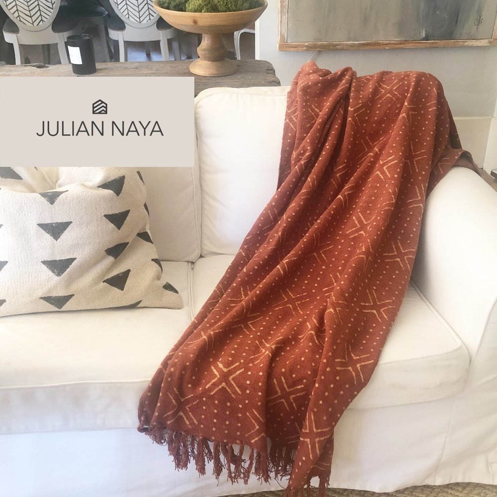 RUST Mudcloth Throw Authentic African 49 x 69"